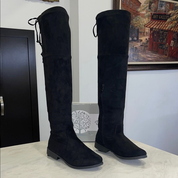 New!! ✨ Women’s Elegant Faux Suede Black Over-the-Knee Boots- Size 9 & 10 - Picture 2 of 7